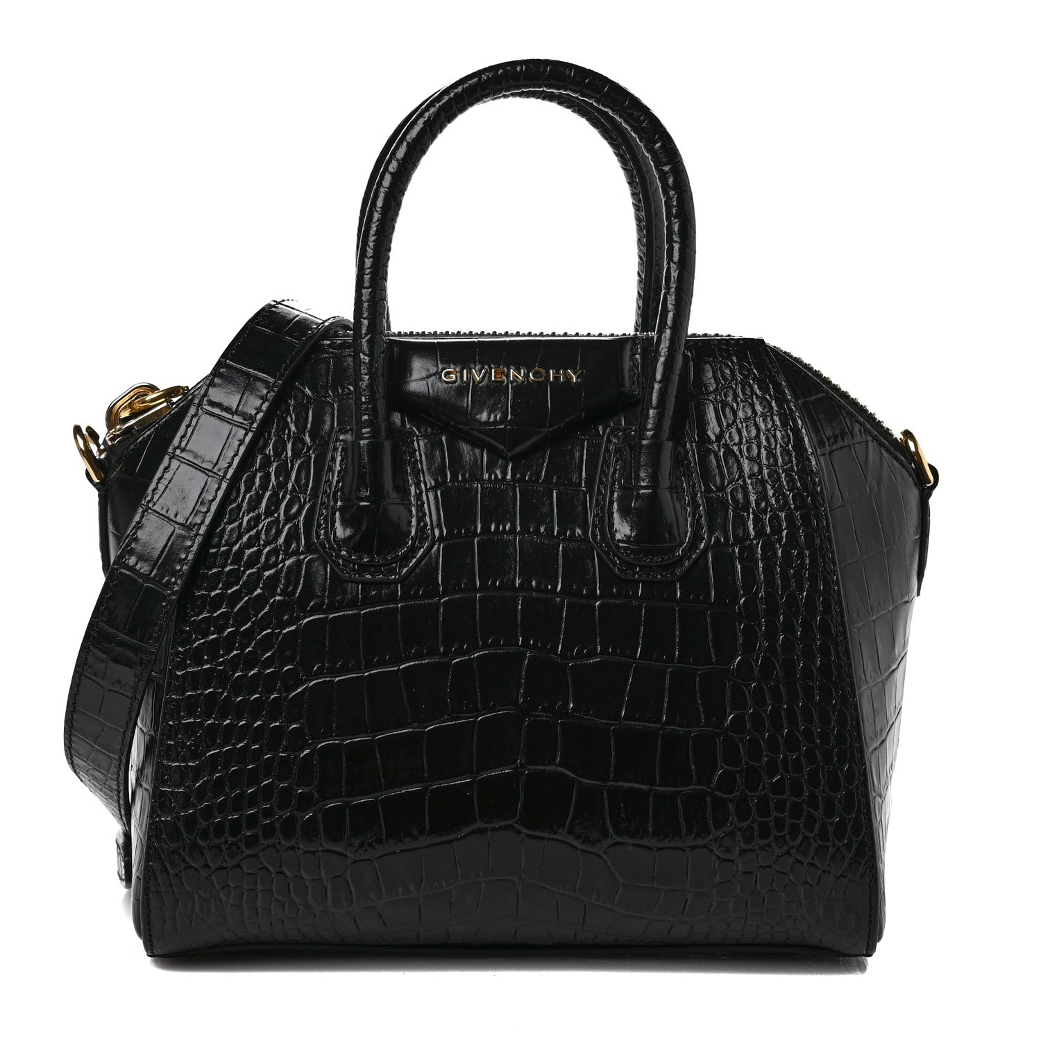 Givenchy Calfskin Crocodile Embossed Mini Antigona Black 1 of 8