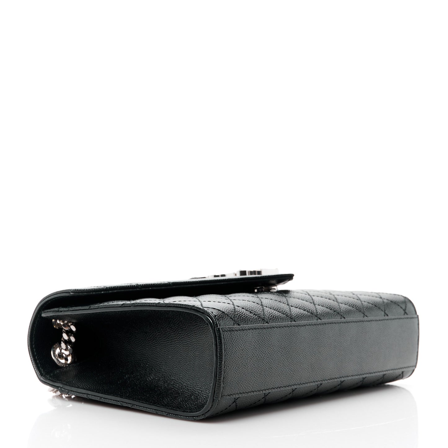 SAINT LAURENT Grain De Poudre Textured Mixed Matelasse Triquilt Medium Monogram Satchel Black
