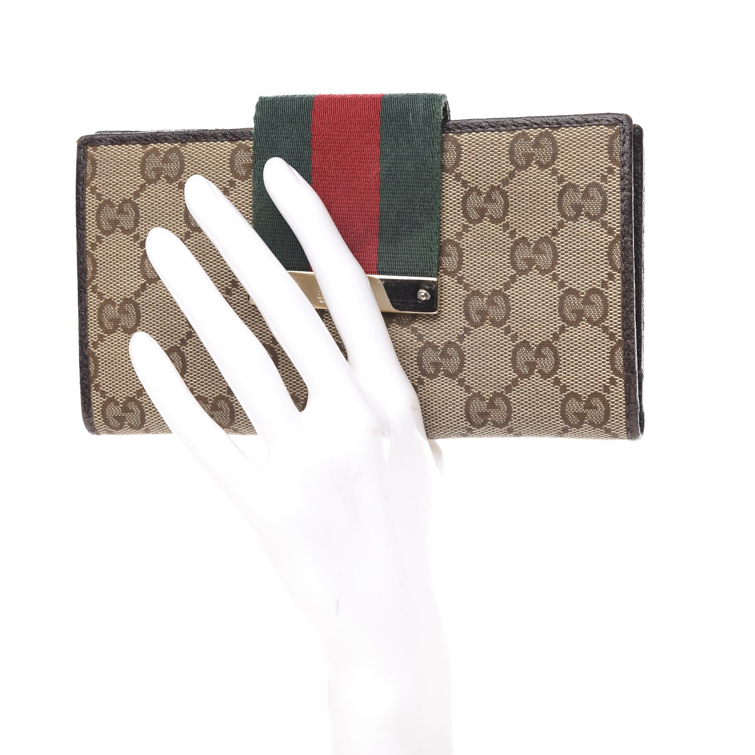 Gucci Monogram Calfskin Ladies Web Continental Wallet Beige Ebony Cocoa 2 of 10