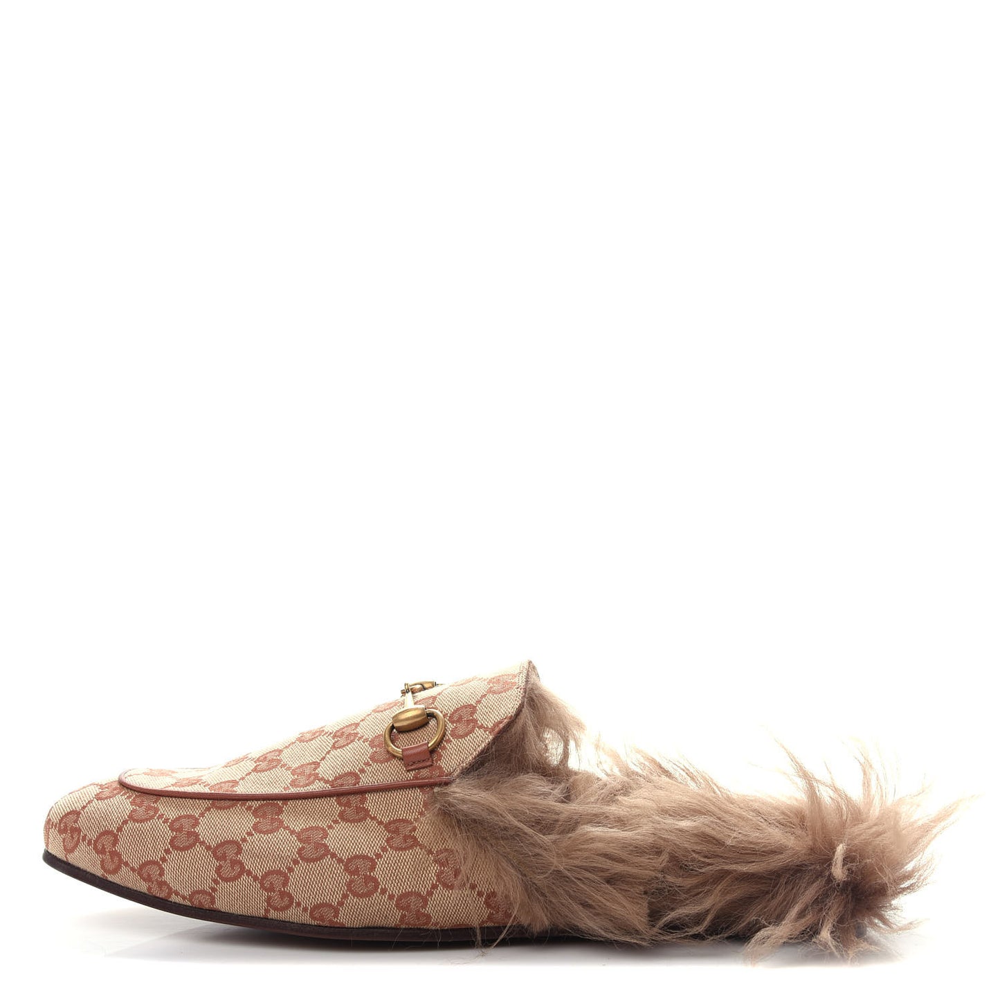 GG Monogram Fur Mens Princetown Slippers 11 Beige Ruggine Rust