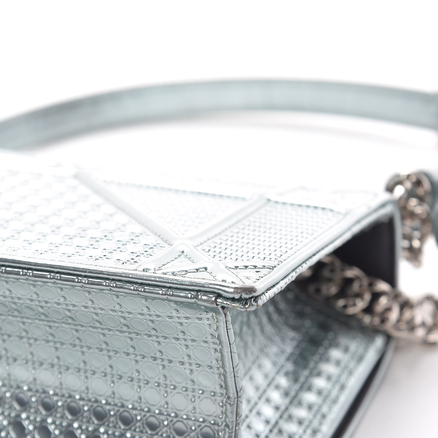 Metallic Patent Micro-Cannage Small Diorama Flap Bag Azur