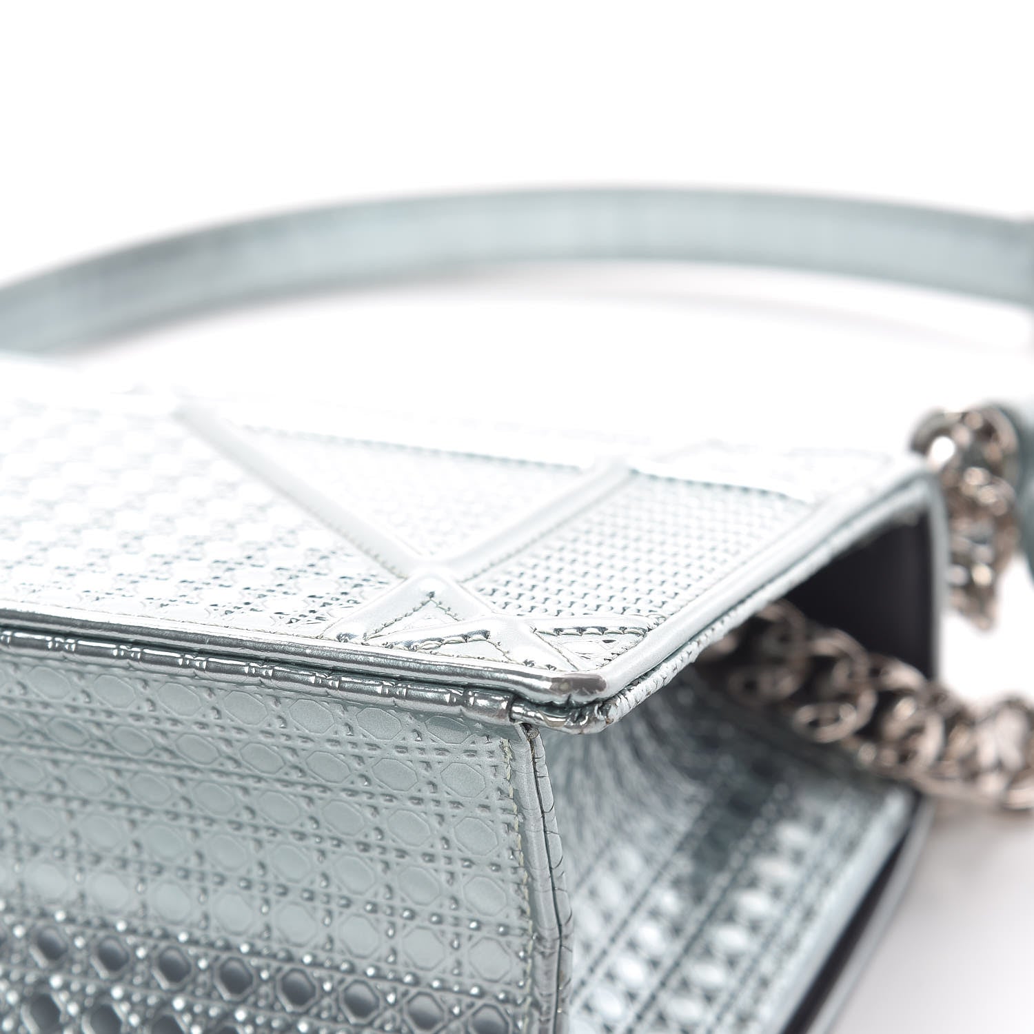Christian Dior Metallic Patent Micro-Cannage Small Diorama Flap Bag Azur 11 of 13