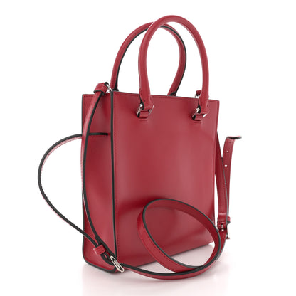 Prada Soft Calfskin Triangle Logo Embossed Small Double Handle Crossbody Tote Rosso 3 of 10