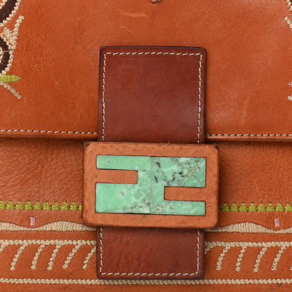 Fendi Calfskin Embroidered Baguette Brown 9 of 14