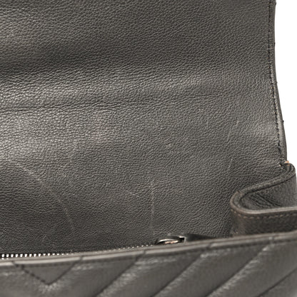 Saint Laurent Grained Calfskin Matelasse Chevron Monogram Medium College Bag Grey 12 of 18