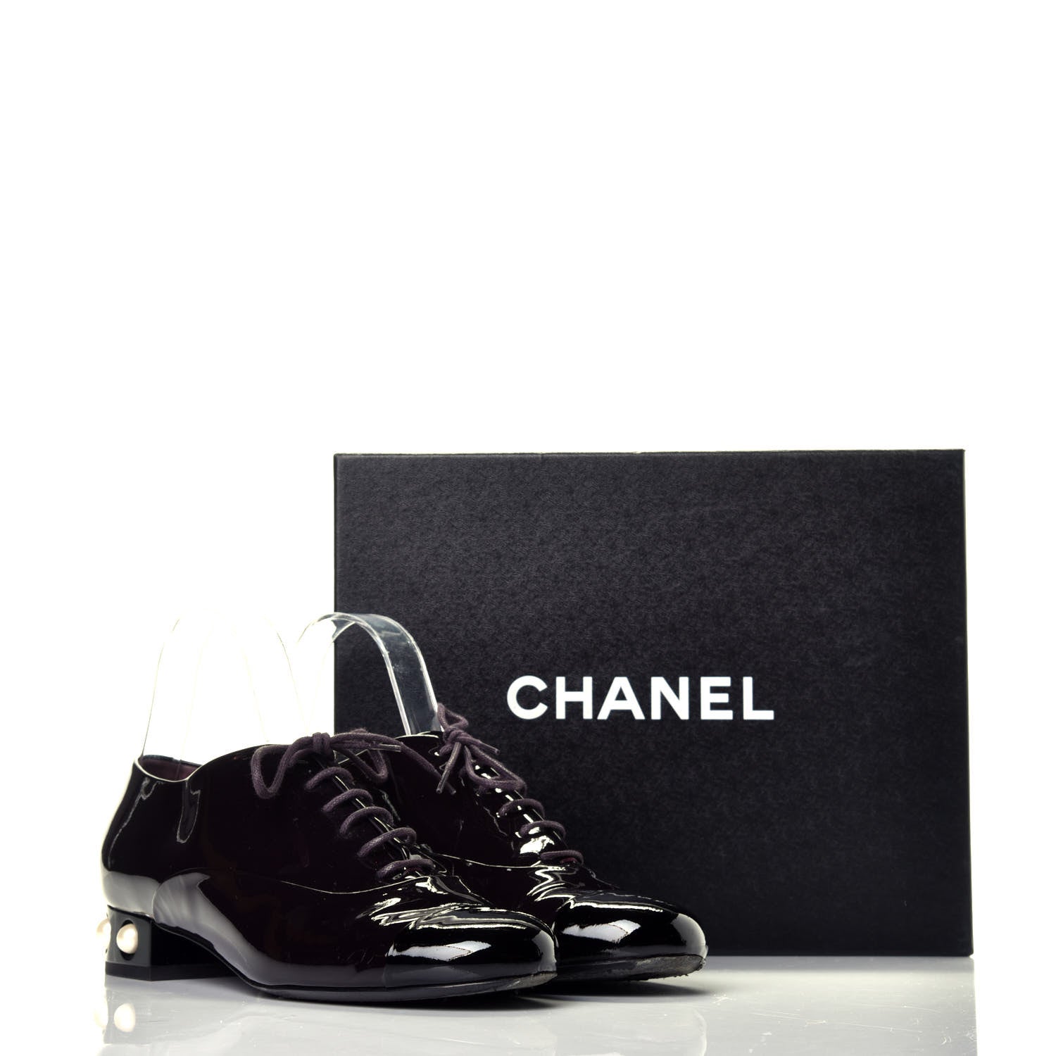 Chanel Patent Calfskin Pearl CC Lace Up Oxfords 39.5 Burgundy Black 10 of 10