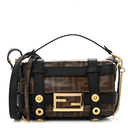 Fendi Glazed Fabric Vitello Century FF 1974 Mini Baguette Cage Mogano Panna Black 1 of 10