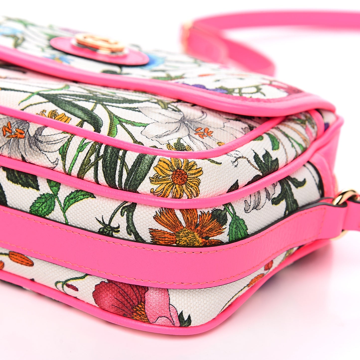 Canvas Flora Floral Shoulder Bag White Fuchsia Fluo