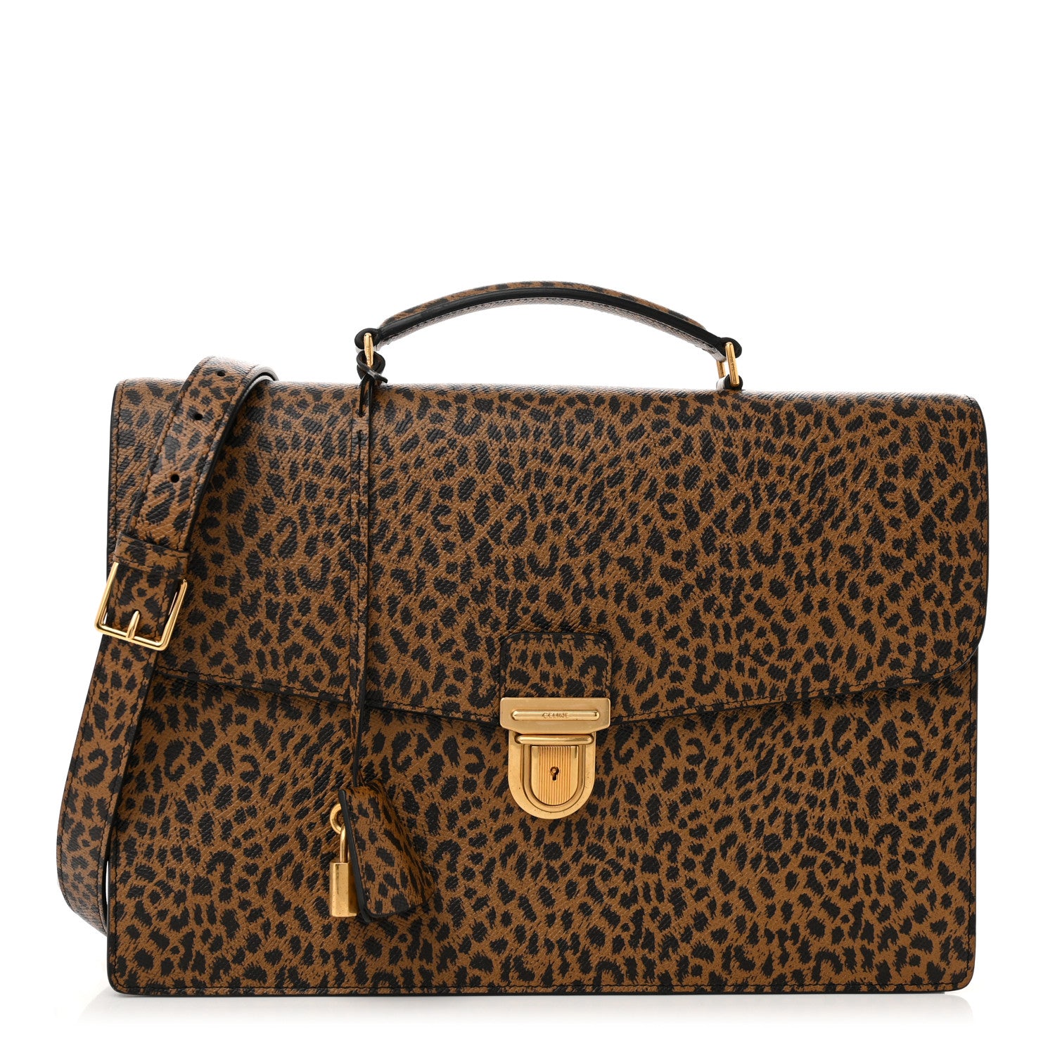 Celine Grained Calfskin Leopard Print Cartable Small Briefcase Brown Black 1 of 11