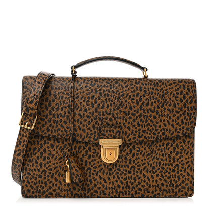 Celine Grained Calfskin Leopard Print Cartable Small Briefcase Brown Black 1 of 11