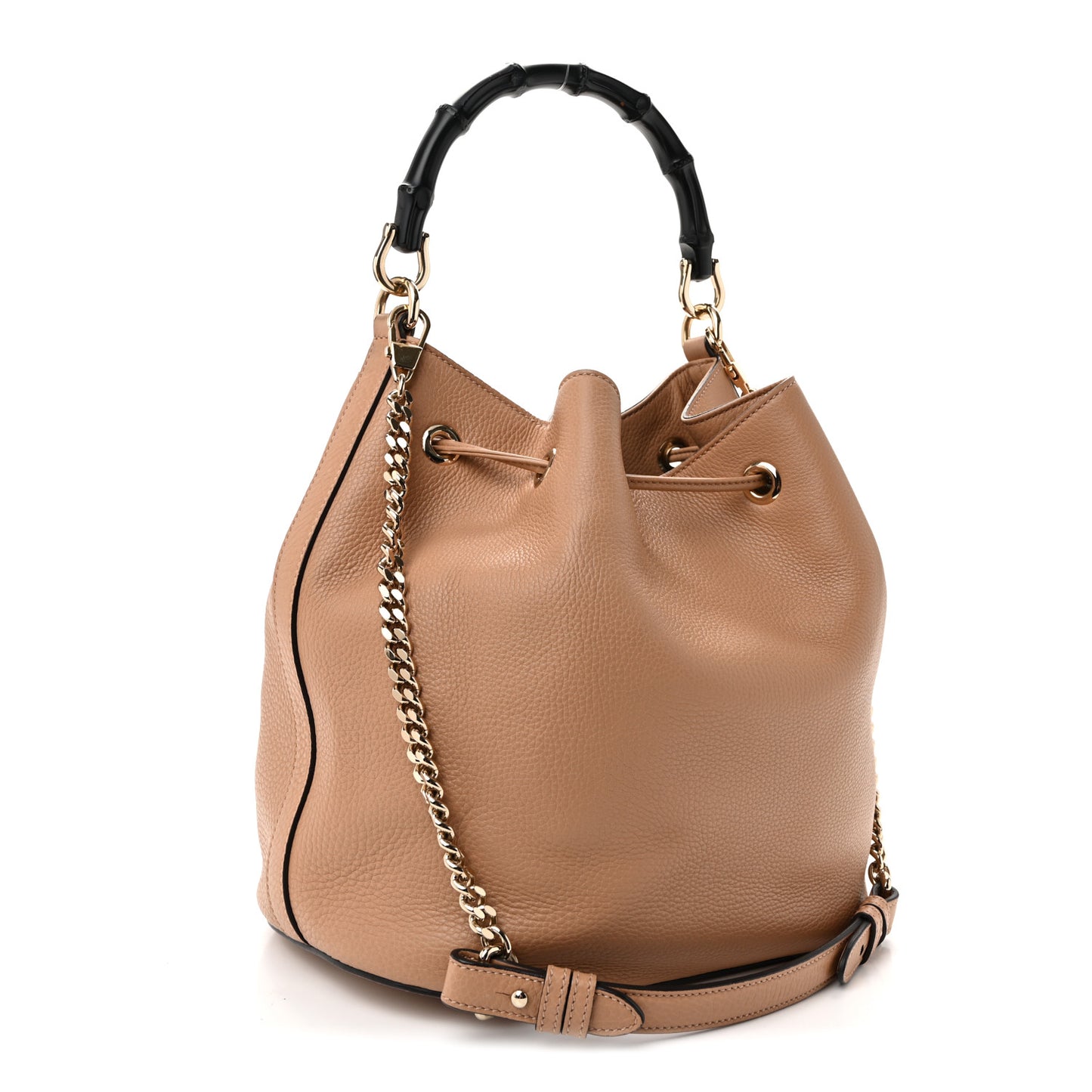 Pebbled Calfskin Miss Bamboo Bucket Bag Camelia