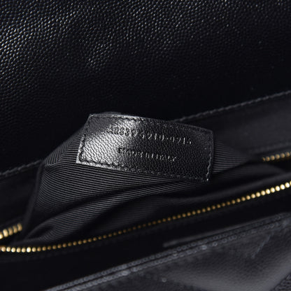 Saint Laurent Grain De Poudre Matelasse Chevron Large Monogram Satchel Black 9 of 10