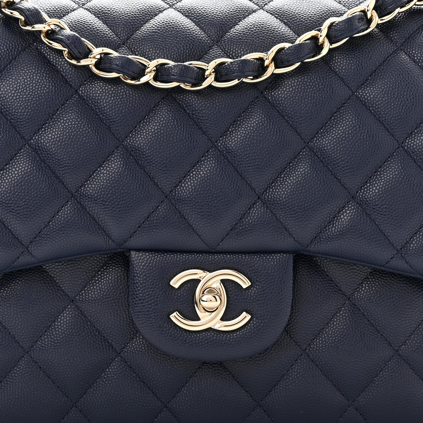 Caviar Quilted Jumbo Double Flap Navy Blue