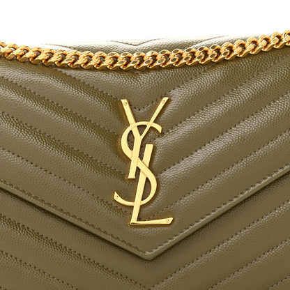 Saint Laurent Grain De Poudre Matelasse Chevron Monogram Chain Wallet Vert Kaki 7 of 9