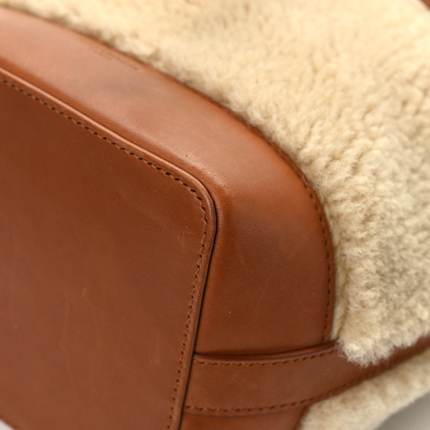 Shearling Calfskin Small Emmanuelle Bucket Bag Natural Beige Brick