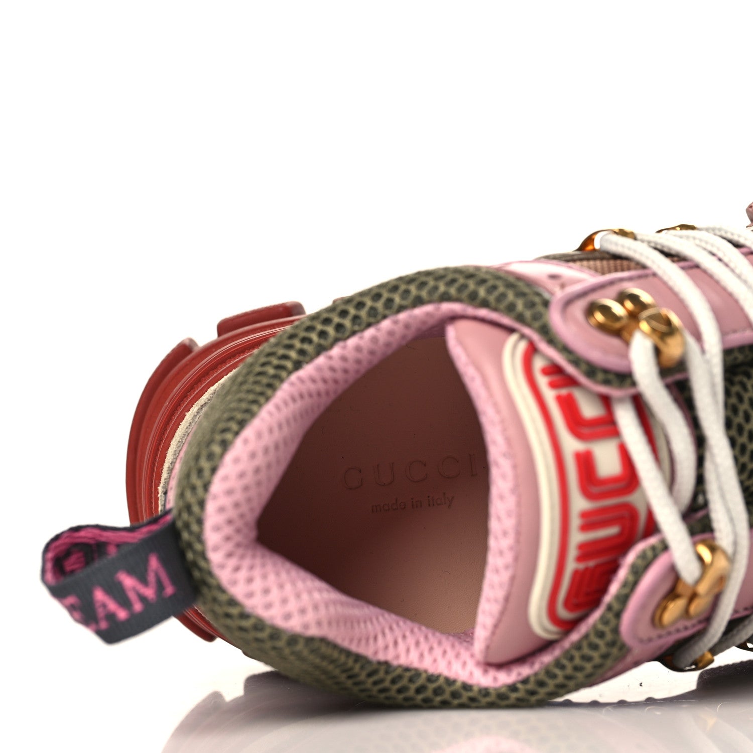 Gucci X SEGA Mesh Canvas Calfskin Womens Flashtrek Sneakers 35 Military Oatmeal Carmine Rose Ardesia 7 of 8