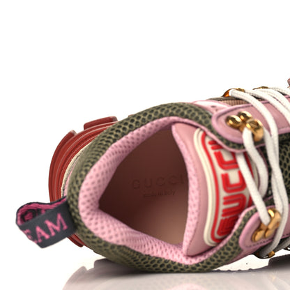 Gucci X SEGA Mesh Canvas Calfskin Womens Flashtrek Sneakers 35 Military Oatmeal Carmine Rose Ardesia 7 of 8