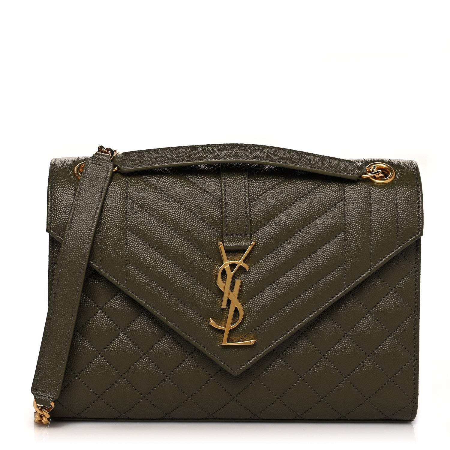 Saint Laurent Grain De Poudre Textured Mixed Matelasse Medium Triquilt Monogram Satchel Vert Kaki 1 of 10