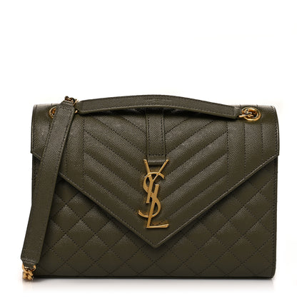 Saint Laurent Grain De Poudre Textured Mixed Matelasse Medium Triquilt Monogram Satchel Vert Kaki 1 of 10