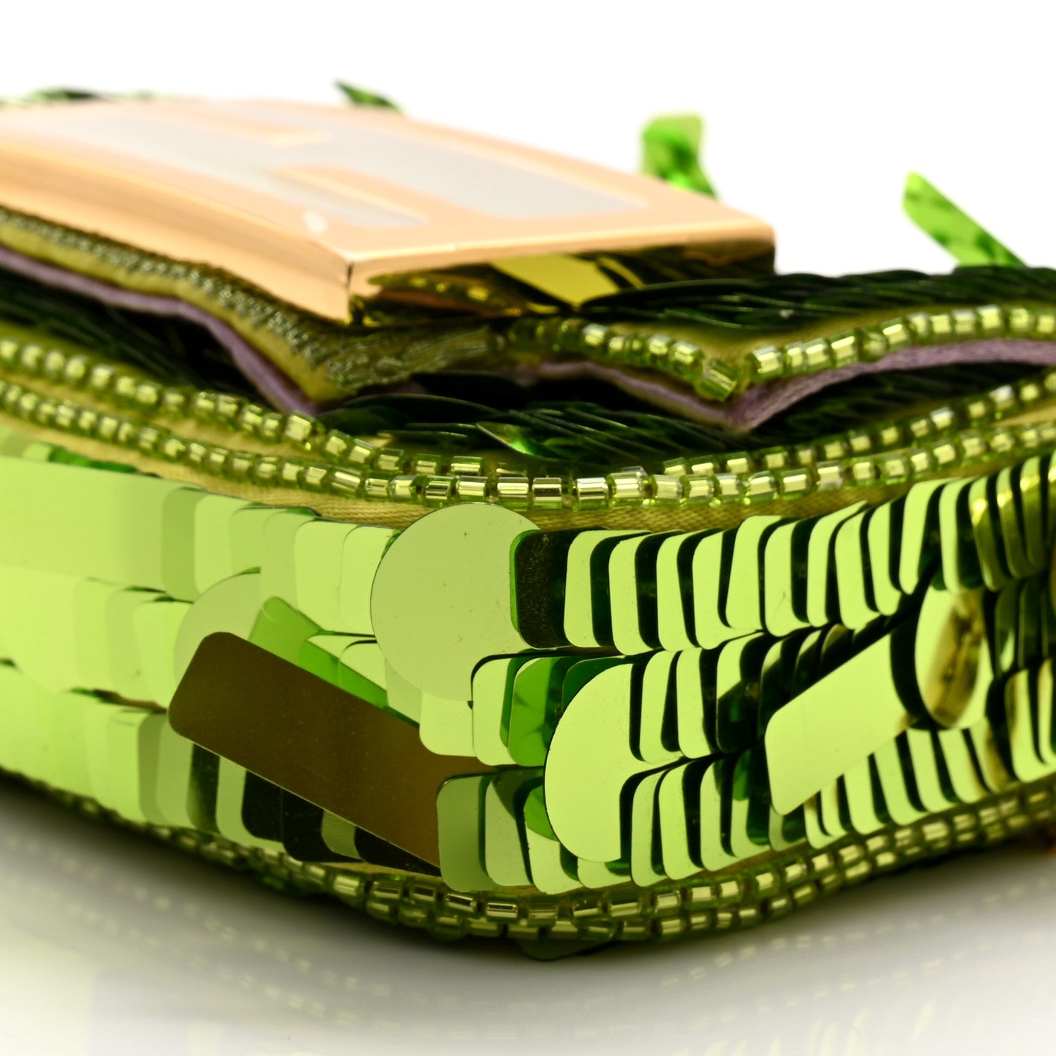 Fendi Sequin Paillettes Shiny Nappa Sex and the City Nano Maxi Buckle Baguette Charm Wasabi 10 of 11