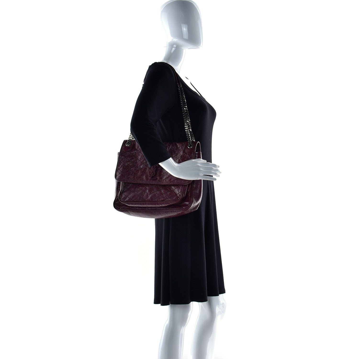 Saint Laurent Crinkled Calfskin Matelasse Monogram Large Niki Chain Satchel Rouge Legion 5 of 21