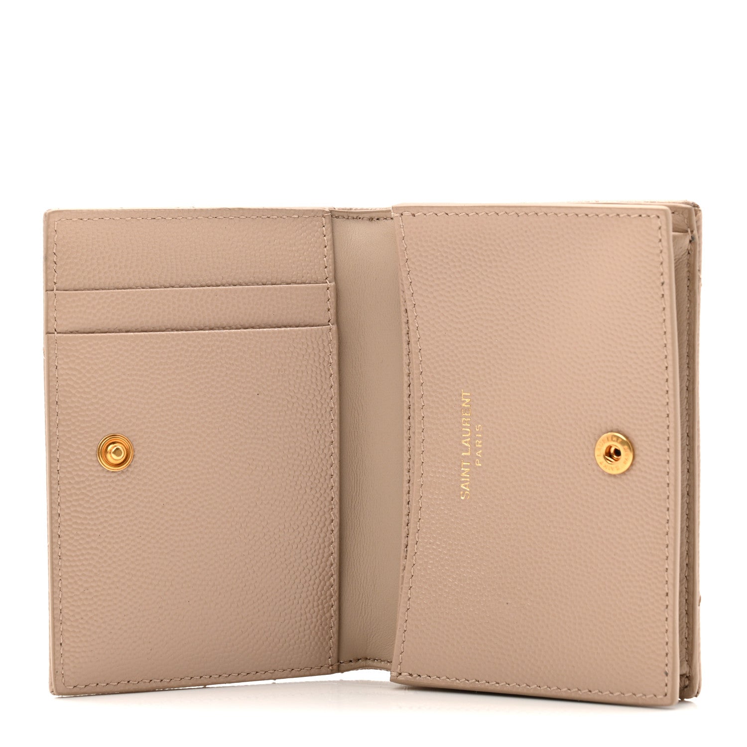 Saint Laurent Grain De Poudre Matelasse Chevron Monogram Flap Card Case Dark Beige 5 of 9