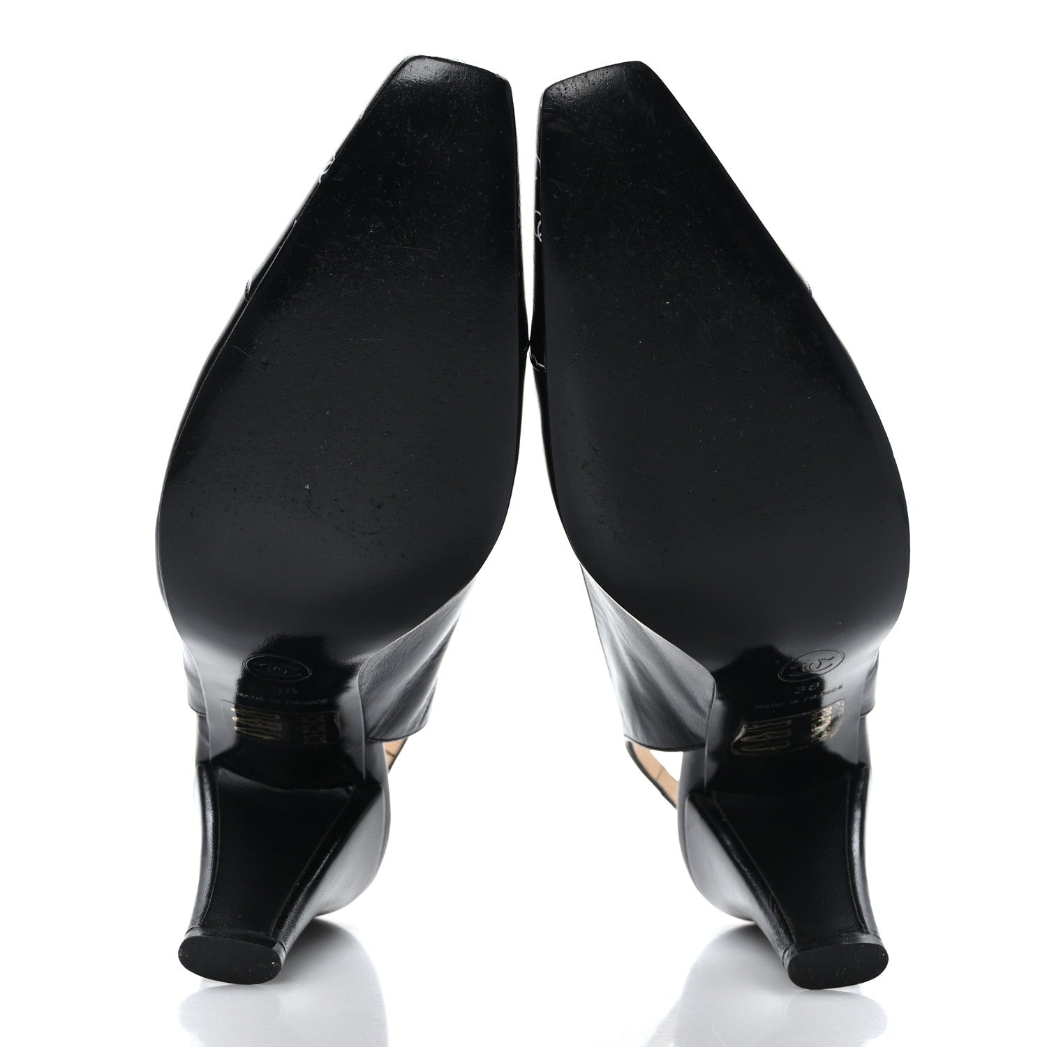 Chanel Lambskin Printed CC Cap Toe Slingback Pumps 38 Black 5 of 7