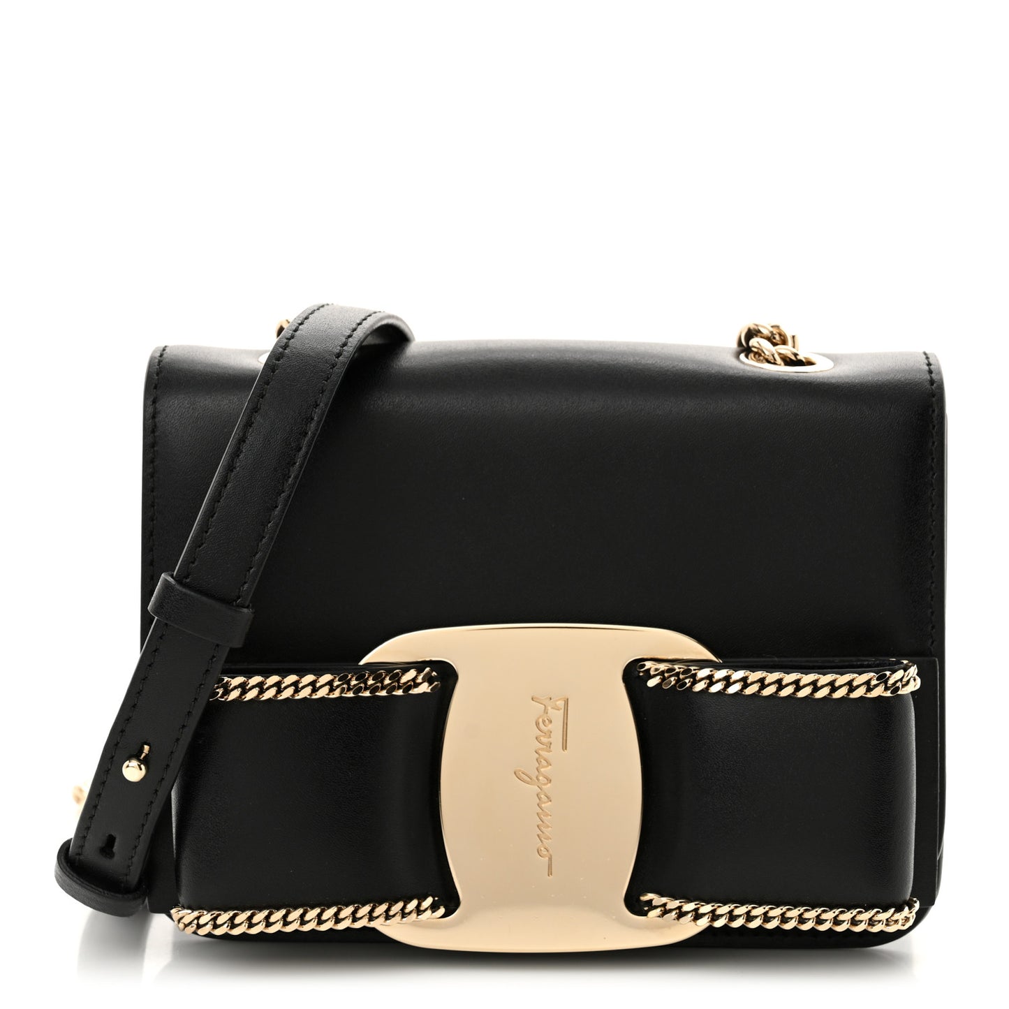 Calfskin Chain Mini Vara Bow Crossbody Bag Black