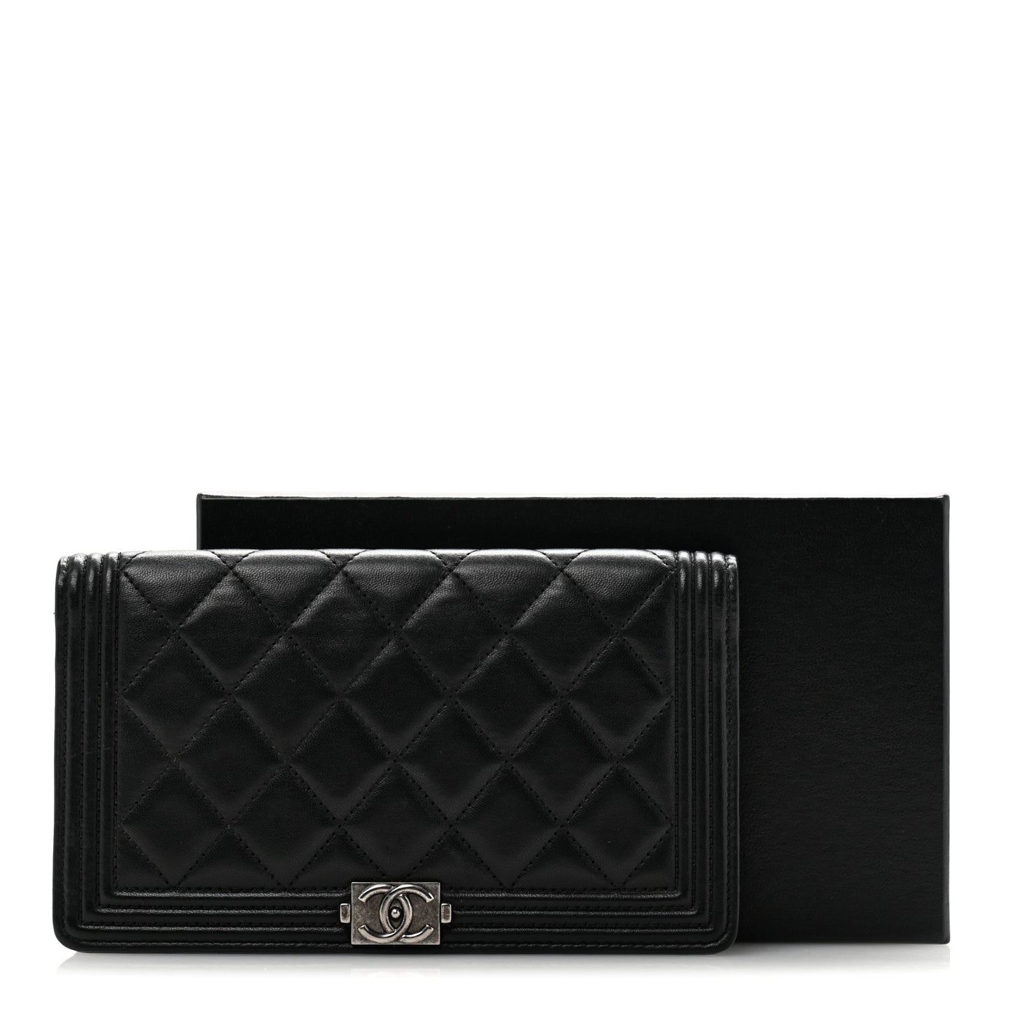 Lambskin Quilted Boy Yen Wallet Black