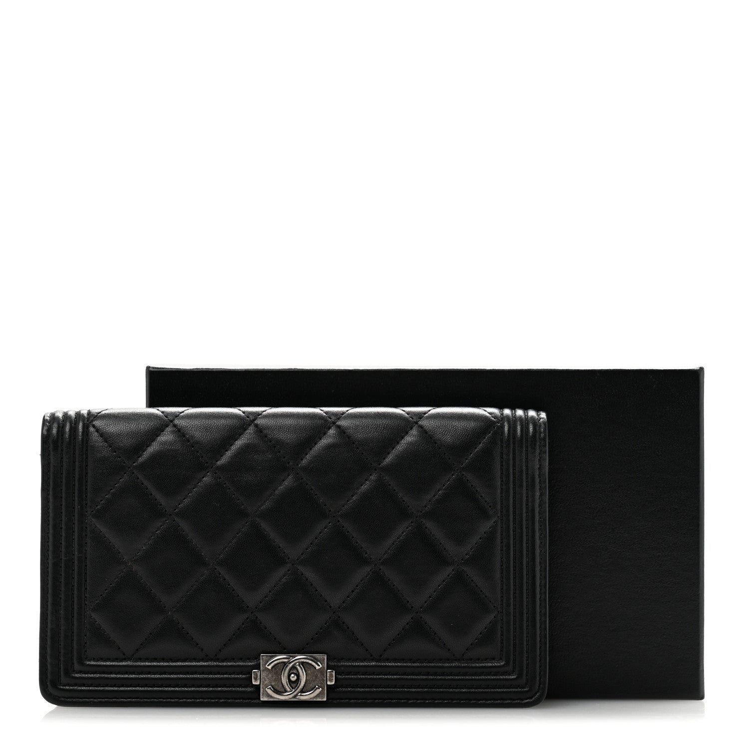 Chanel Lambskin Quilted Boy Yen Wallet Black 10 of 10