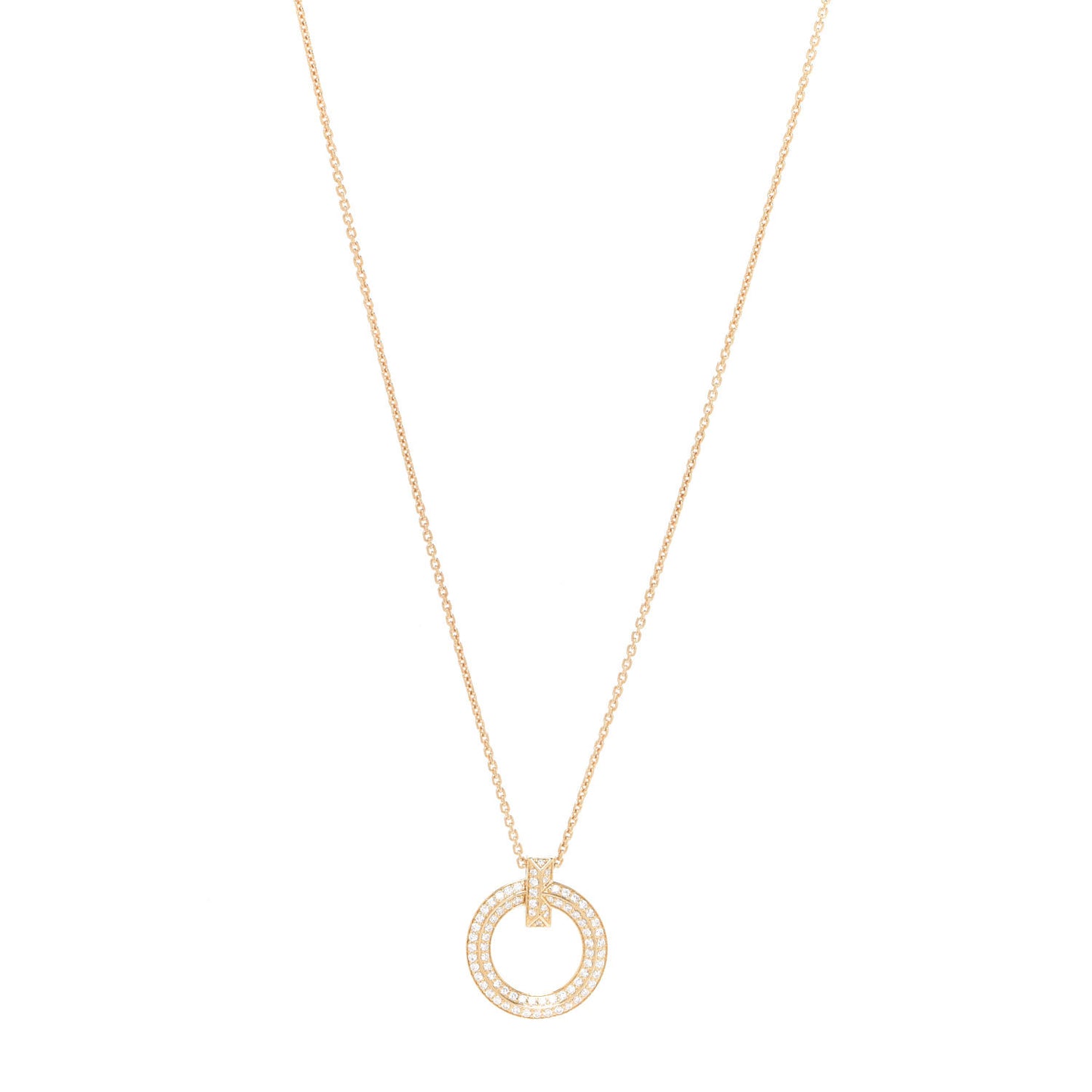18K Yellow Gold Diamond T T1 Circle Pendant Necklace