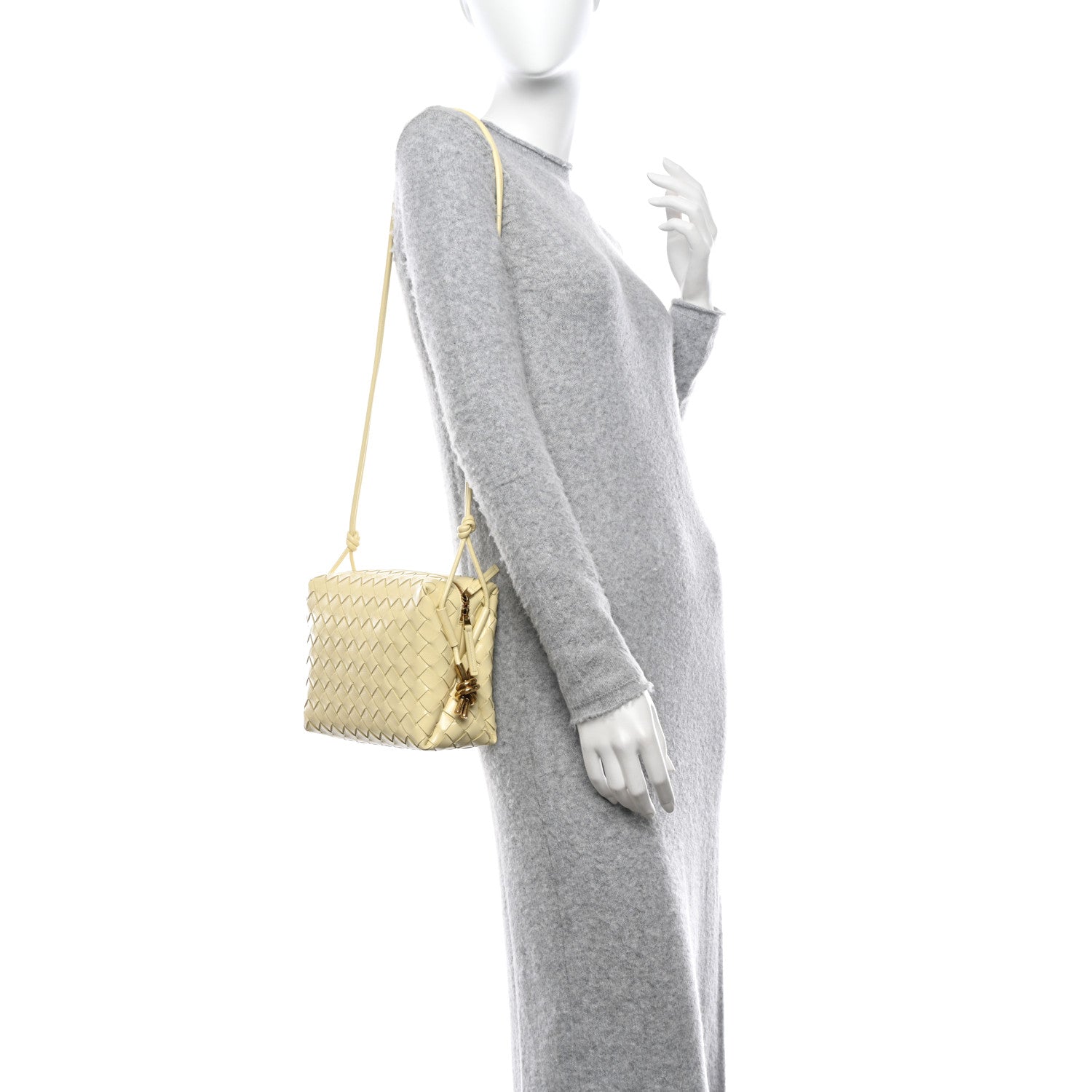 Bottega Veneta Calfskin Intrecciato Metallic Knot Small Loop Crossbody Bag Ice Cream 2 of 9