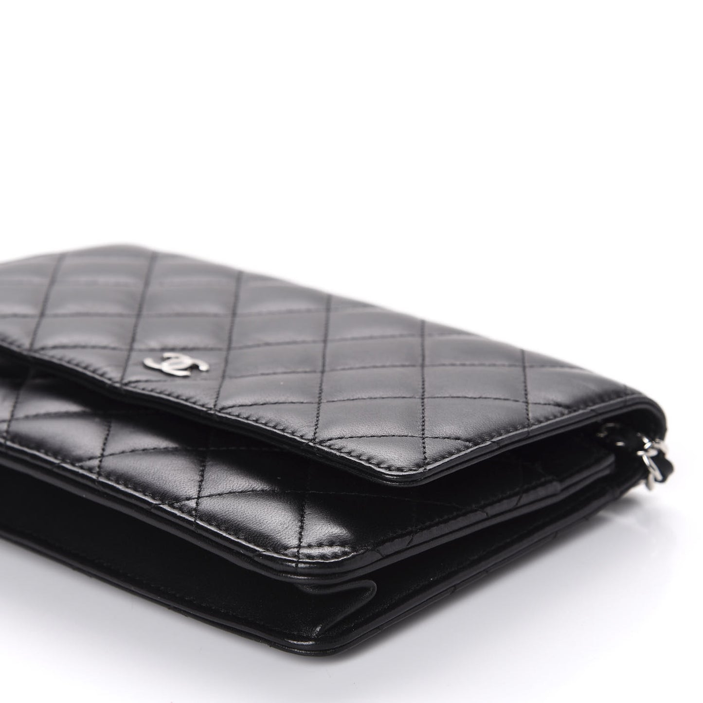Lambskin Quilted Wallet On Chain WOC Black