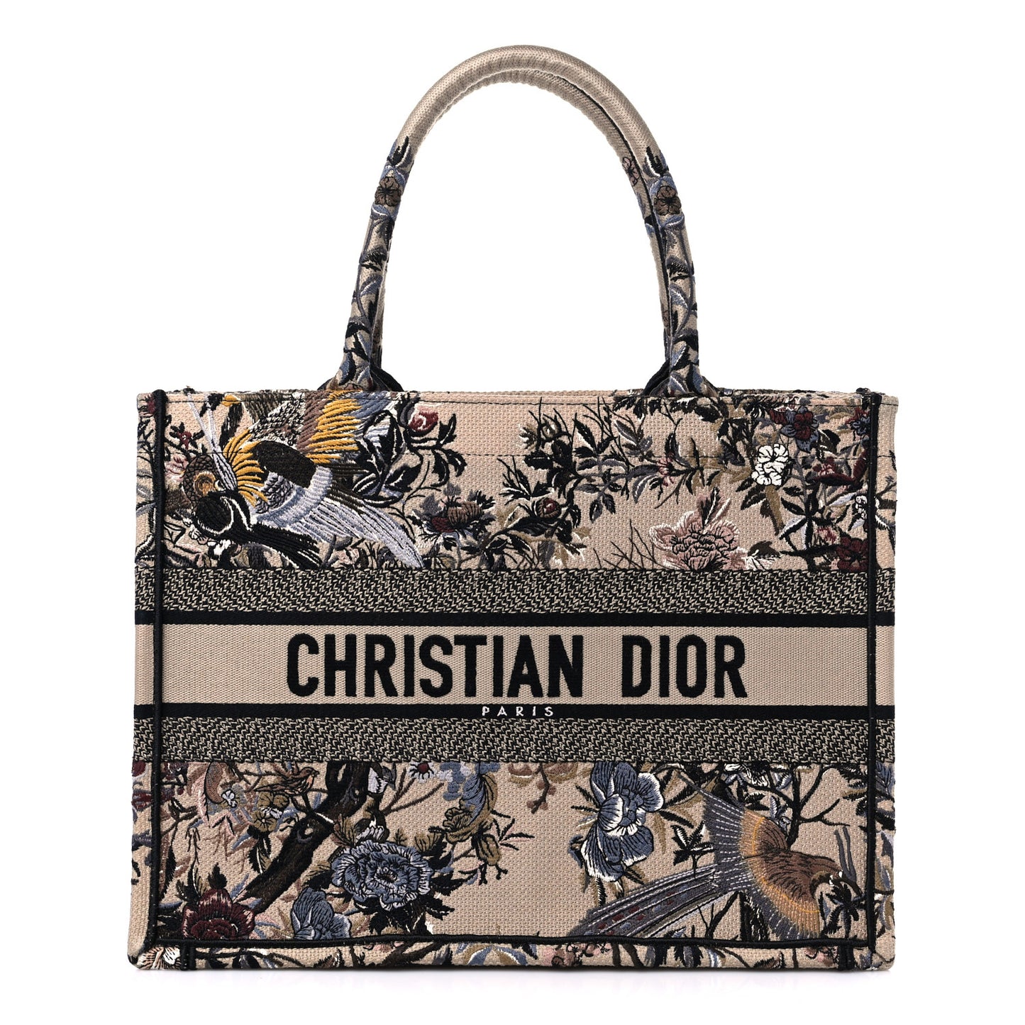 Canvas Embroidered Jardin D'Hiver Medium Book Tote Beige Multicolor
