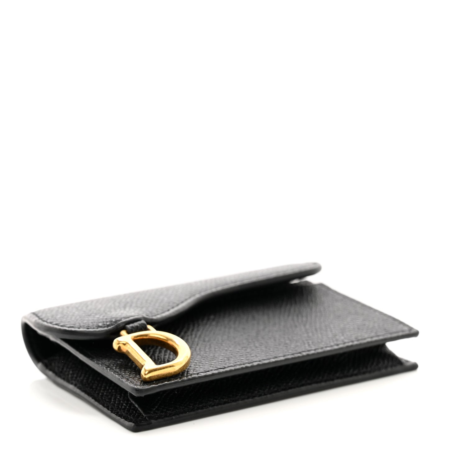 Grained Calfskin Saddle Card Holder Black