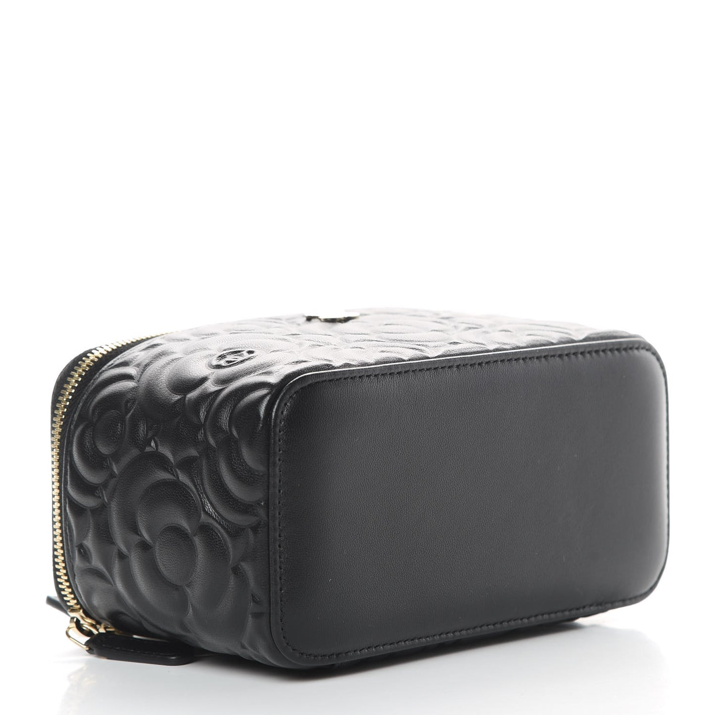 Lambskin Camellia Embossed Small Vanity Case With Chain Black
