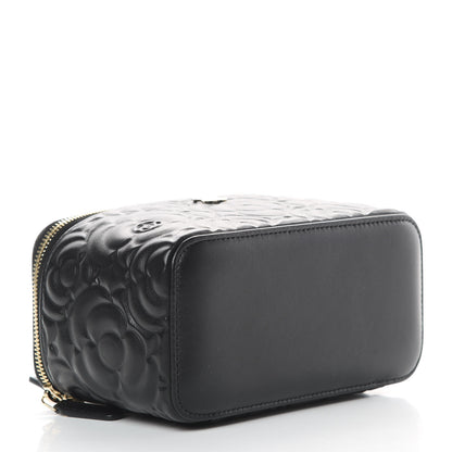 Chanel Lambskin Camellia Embossed Small Vanity Case With Chain Black 4 of 11