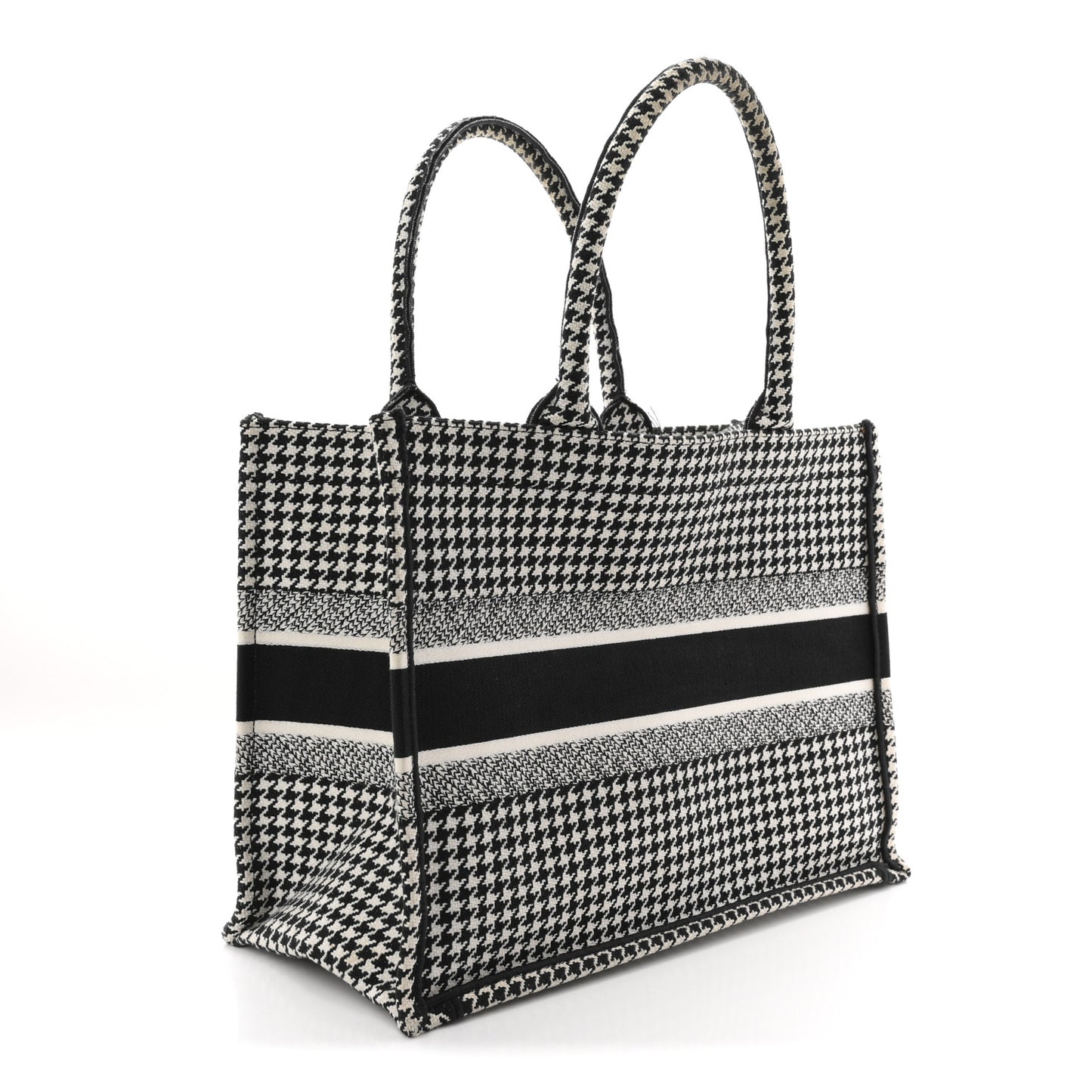 Canvas Houndstooth Embroidered Medium Book  Black White