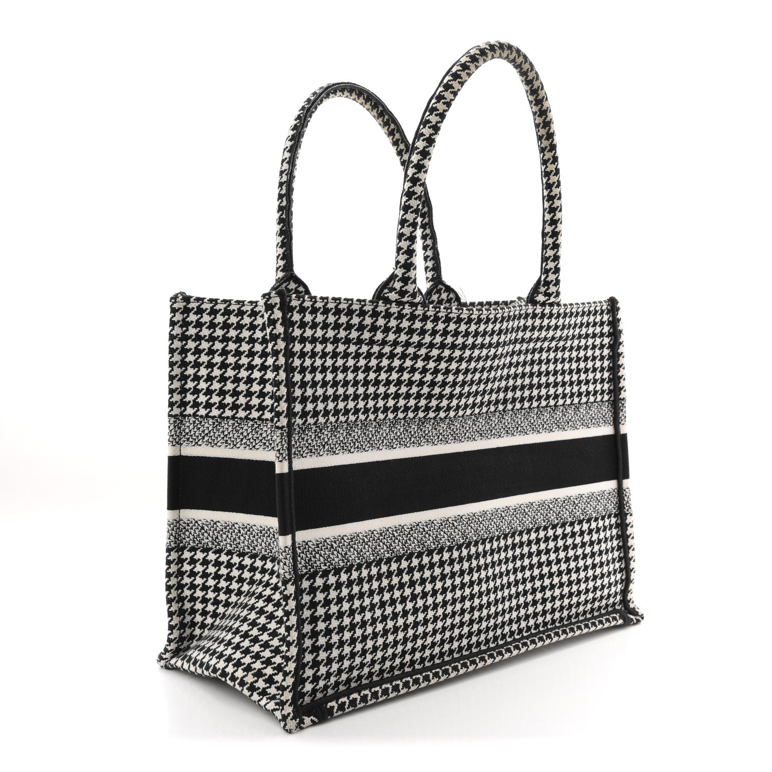 Christian Dior Canvas Houndstooth Embroidered Medium Book  Black White 3 of 14