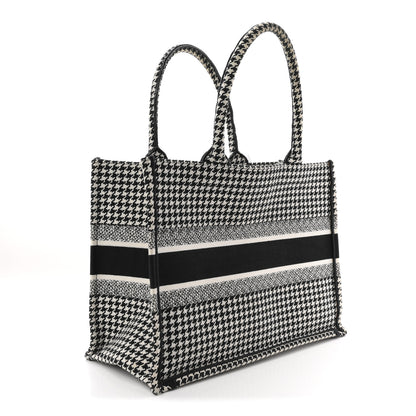 Christian Dior Canvas Houndstooth Embroidered Medium Book  Black White 3 of 14
