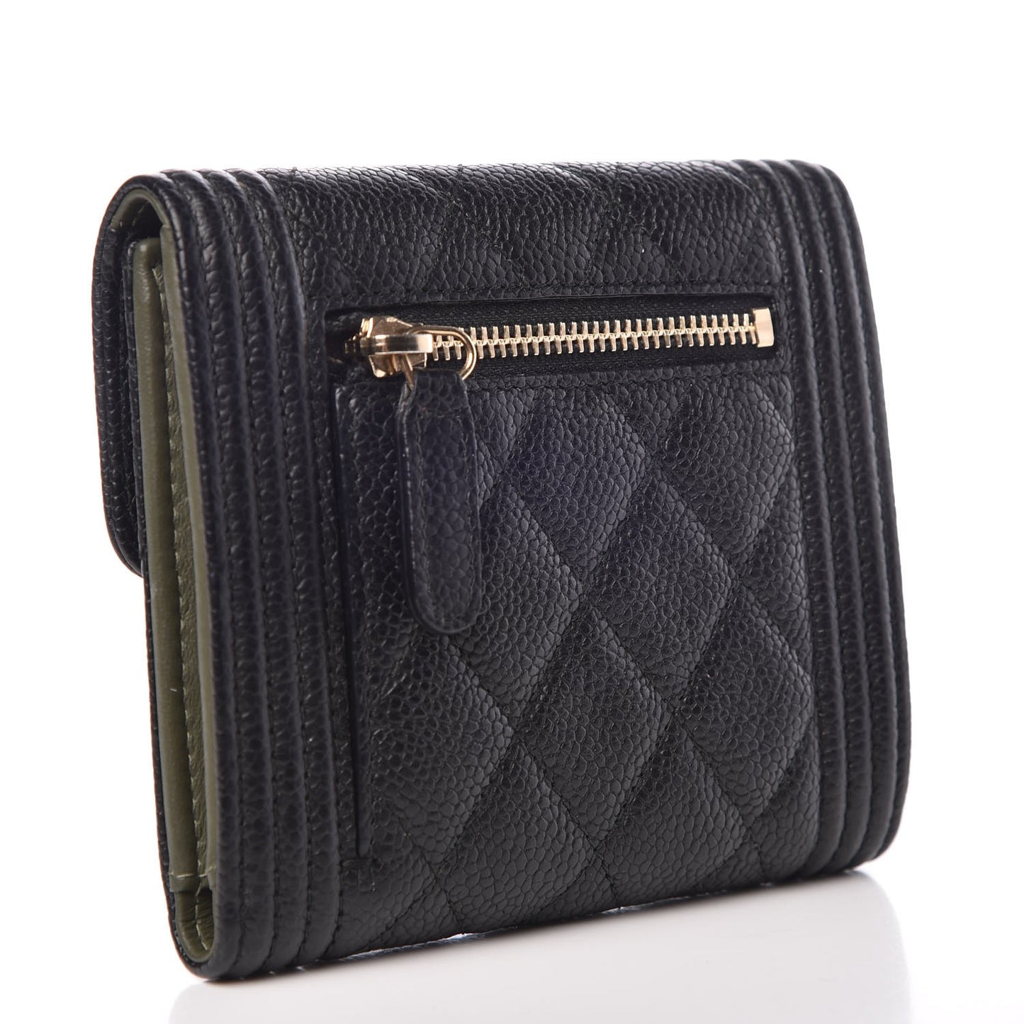 Caviar Quilted Compact Boy Wallet Black