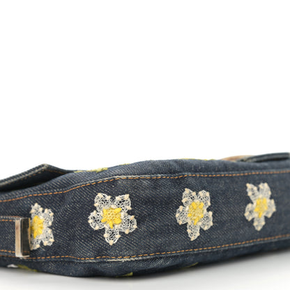 Fendi Denim Flower Applique Baguette Blue 9 of 16