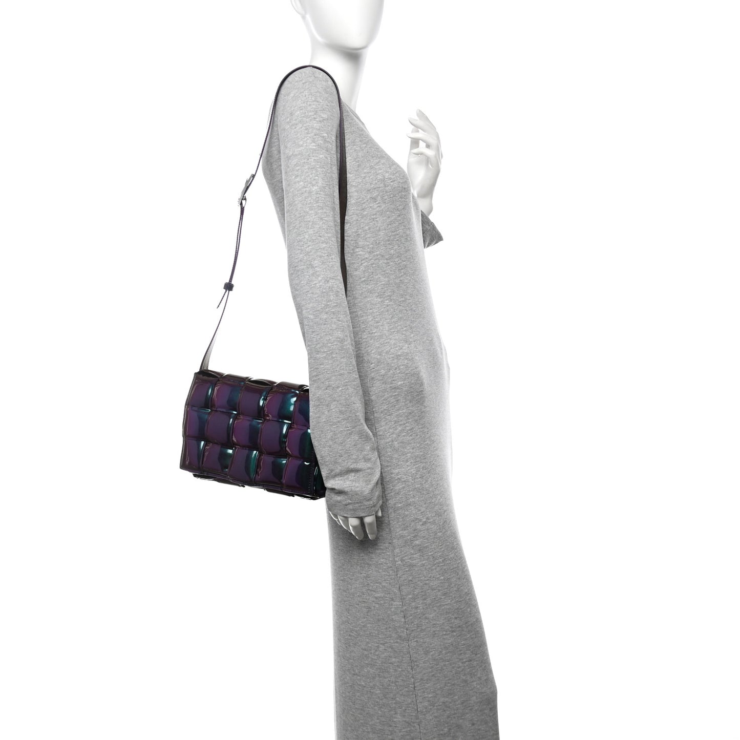 Glossy Nail Polish Nappa Maxi Intreccio Padded Cassette Crossbody Bag Holographic