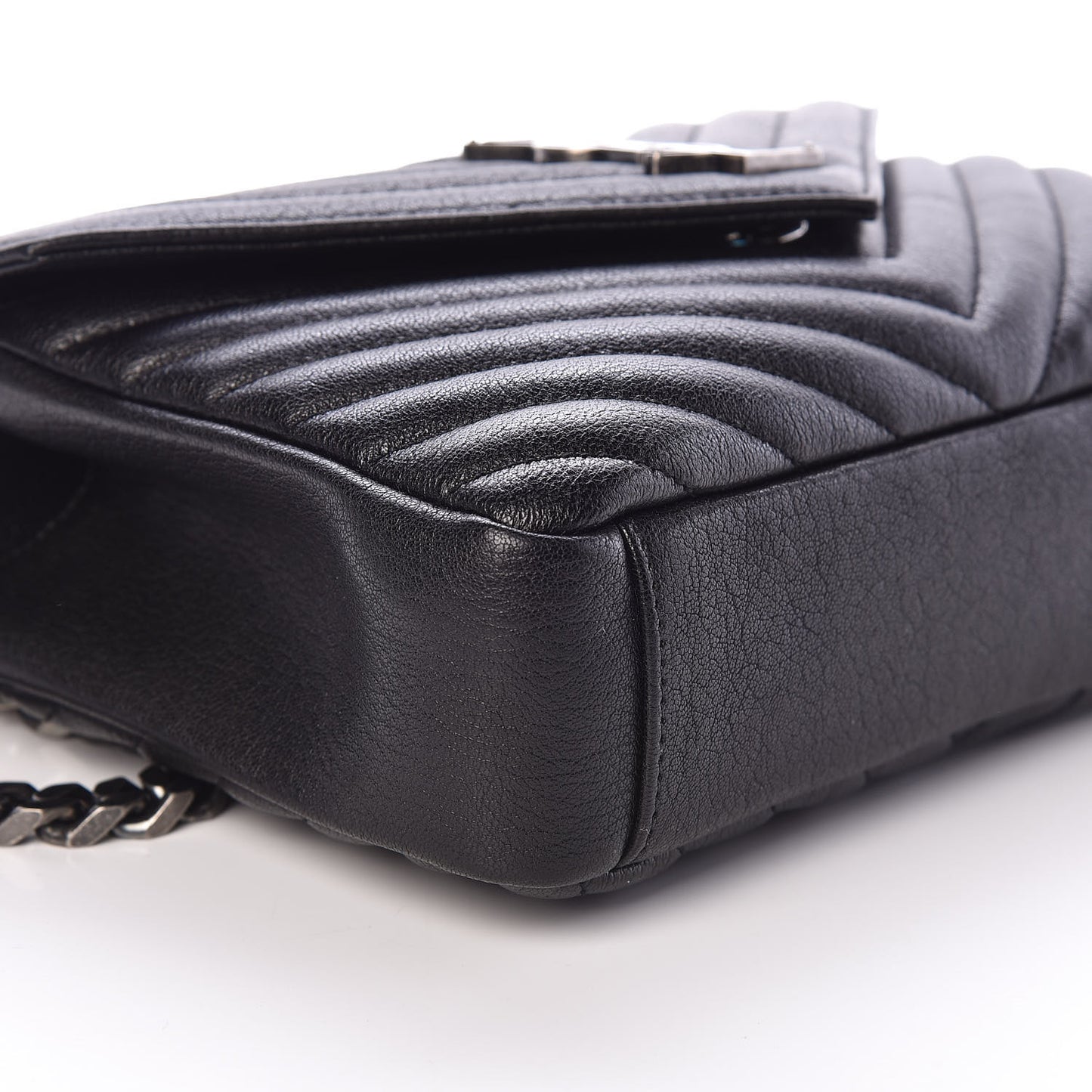 Sheepskin Matelasse Chevron Monogram Medium College Bag Black