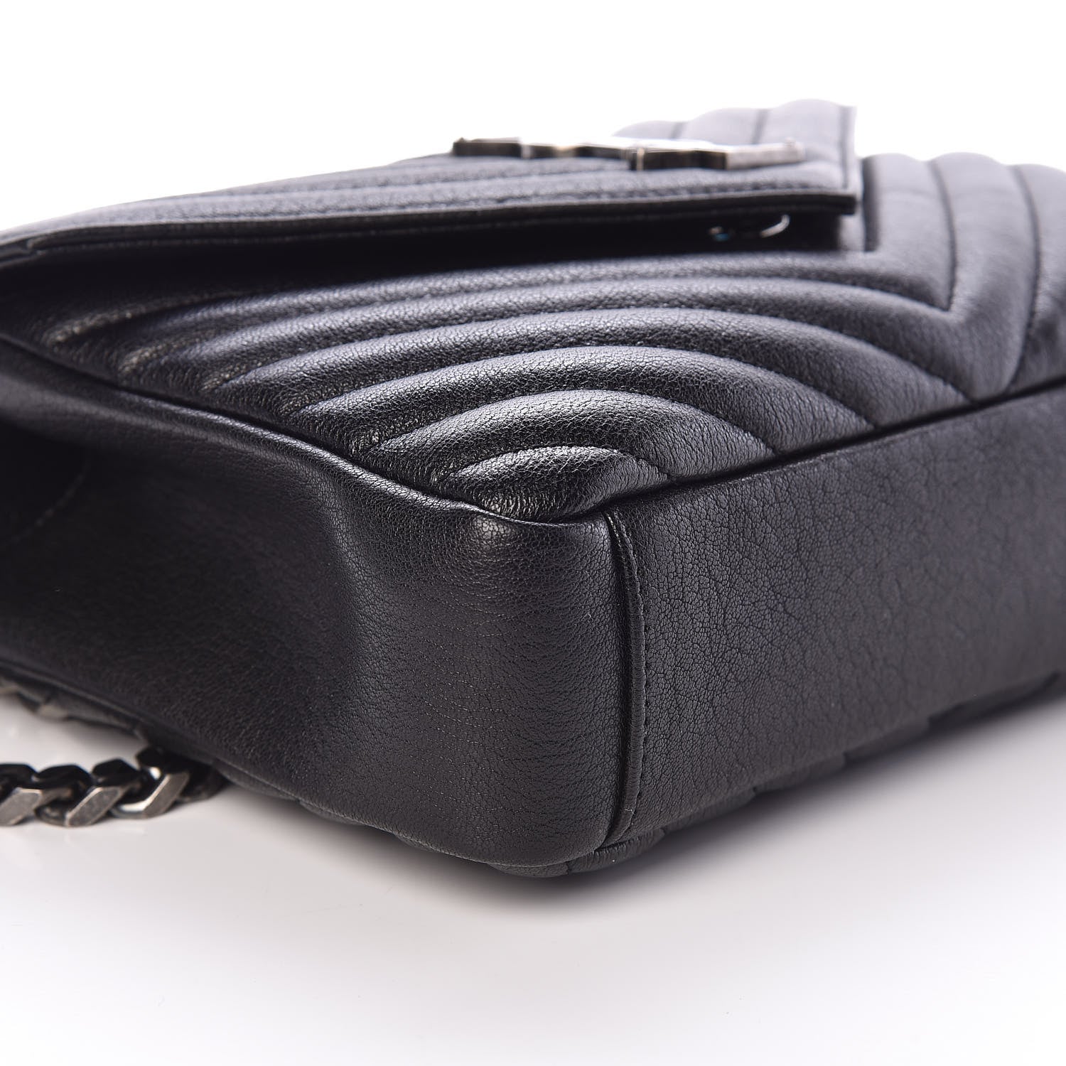 Saint Laurent Sheepskin Matelasse Chevron Monogram Medium College Bag Black 8 of 9
