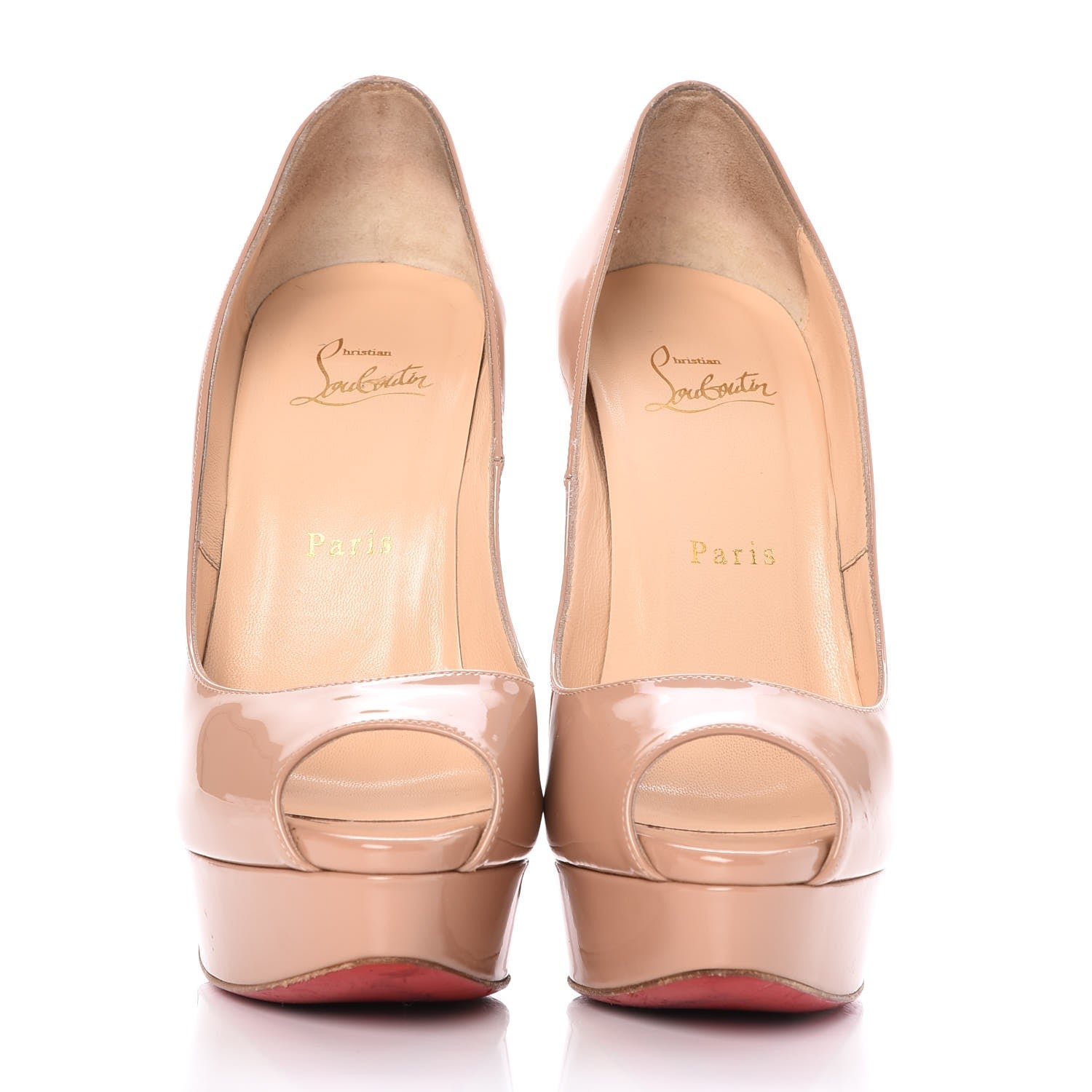 Christian Louboutin Patent Lady Peep 150 Pumps 38 Nude 2 of 9