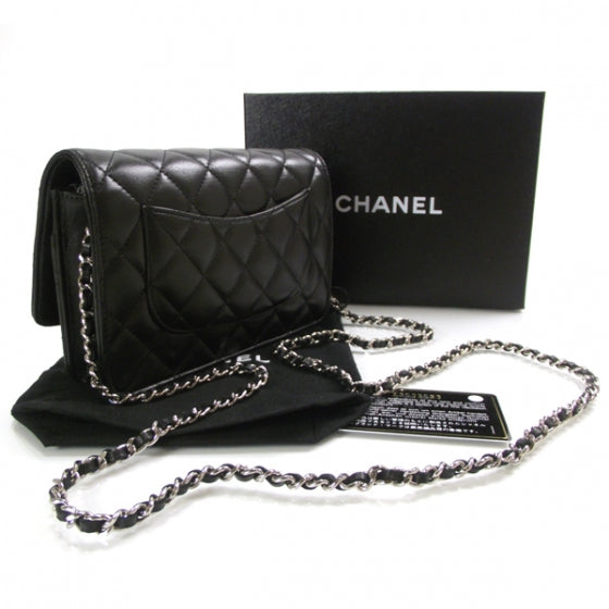 Lambskin Quilted Wallet On Chain Black