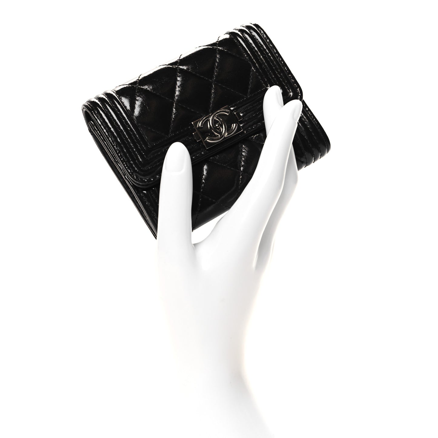 Distressed Patent Quilted Boy Flap Card Holder Wallet Black