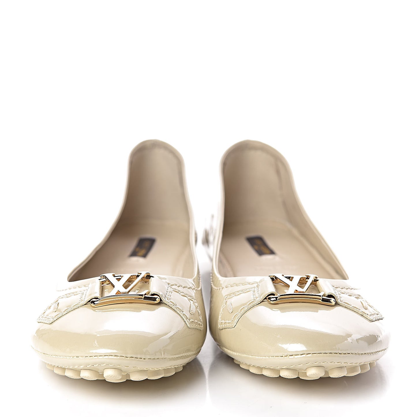 Patent Calfskin Oxford Ballerina Flats 41 Creme