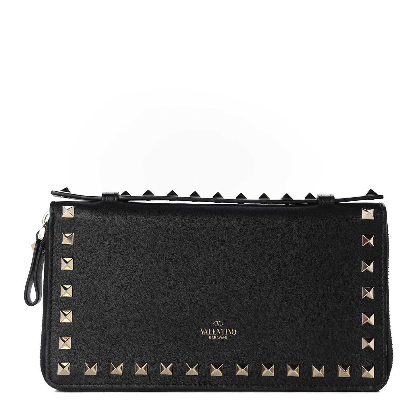 Calfskin Rockstud Travel Wallet Black